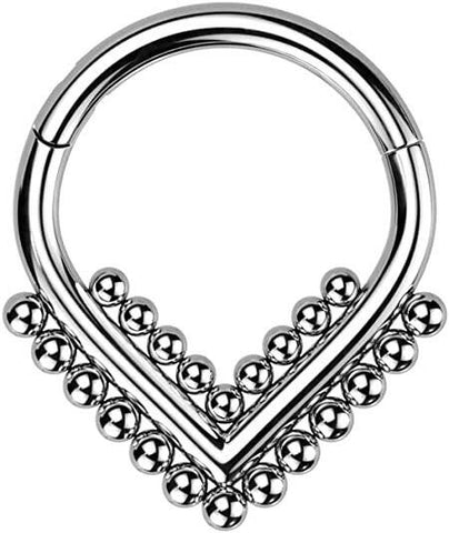 Titanium Hinged Segment With Double Beaded Ball Line Chevron Hoop Ring - Impulse Piercings