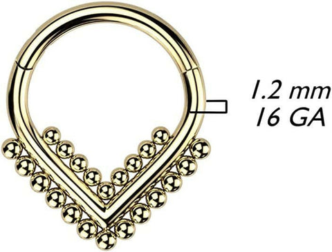 Titanium Hinged Segment With Double Beaded Ball Line Chevron Hoop Ring - Impulse Piercings