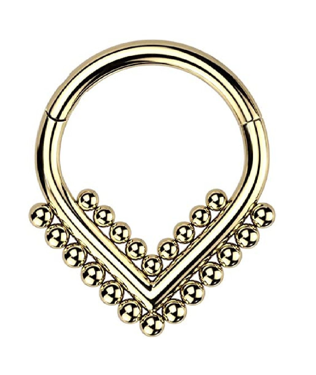 Titanium Hinged Segment With Double Beaded Ball Line Chevron Hoop Ring - Impulse Piercings