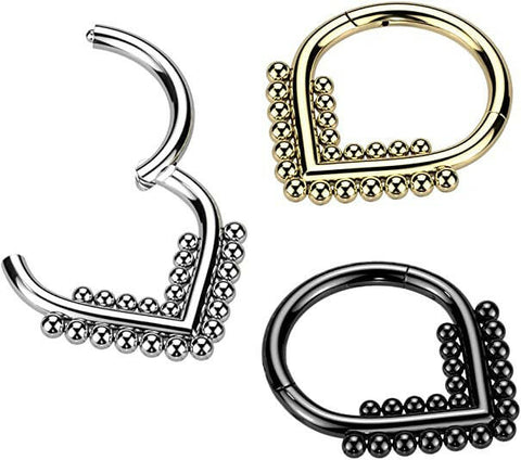 Titanium Hinged Segment With Double Beaded Ball Line Chevron Hoop Ring - Impulse Piercings