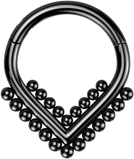 Titanium Hinged Segment With Double Beaded Ball Line Chevron Hoop Ring - Impulse Piercings