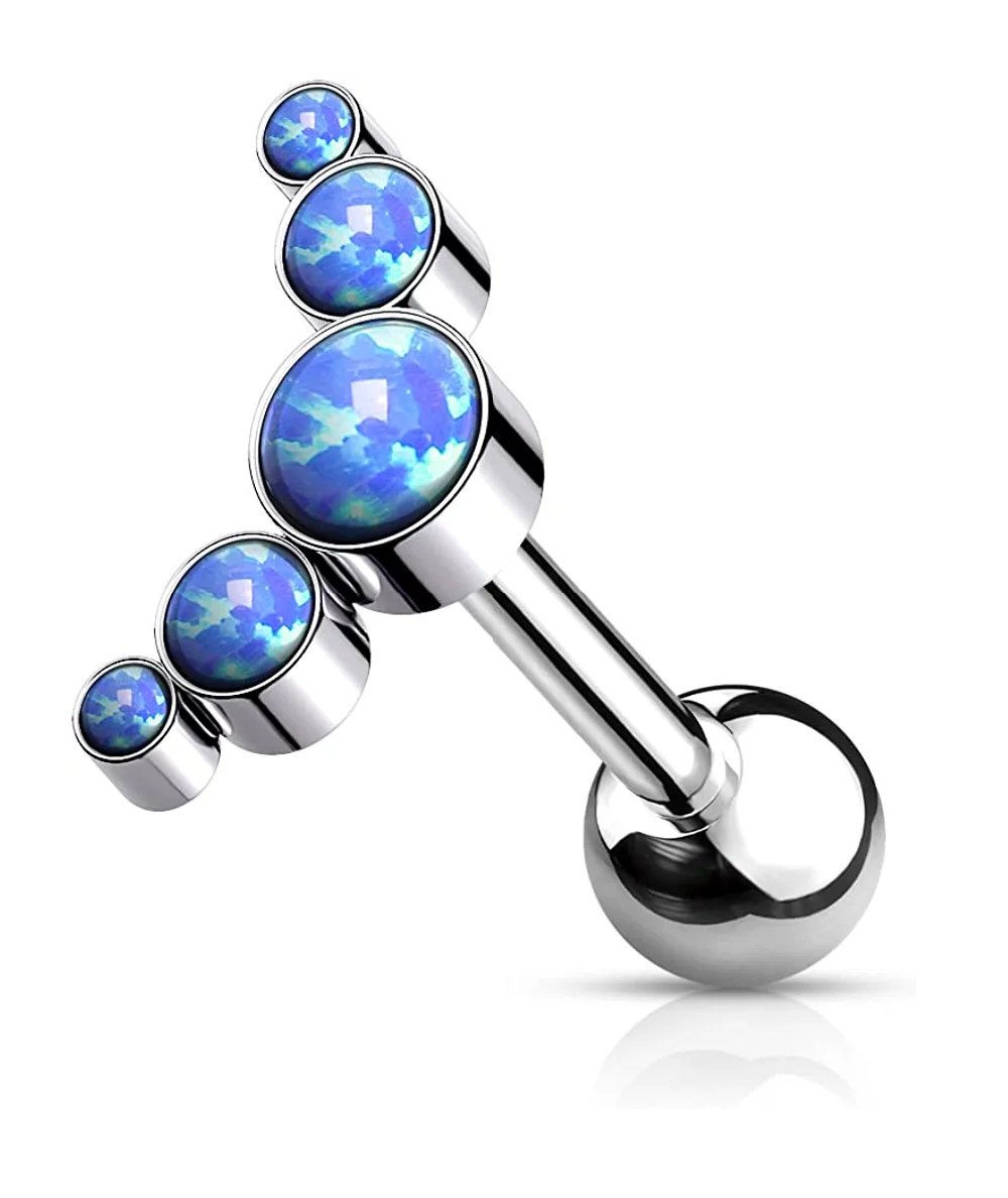 Titanium Internally Threaded 5-Bezel Round Opal Top Cartilage Barbell - Impulse Piercings