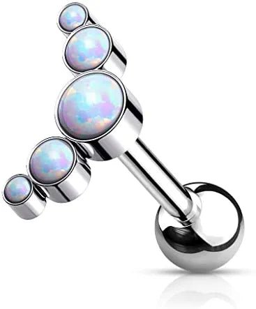 Titanium Internally Threaded 5-Bezel Round Opal Top Cartilage Barbell - Impulse Piercings