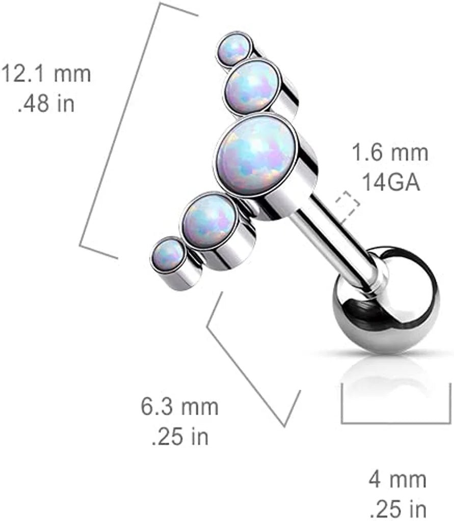 Titanium Internally Threaded 5-Bezel Round Opal Top Cartilage Barbell - Impulse Piercings