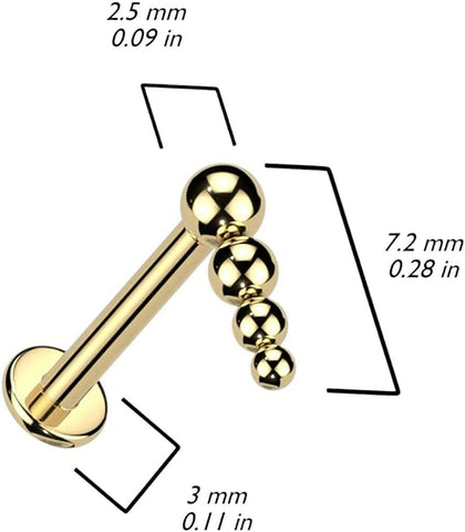 Titanium Internally Threaded With Descending Beaded Ball Top Labret.