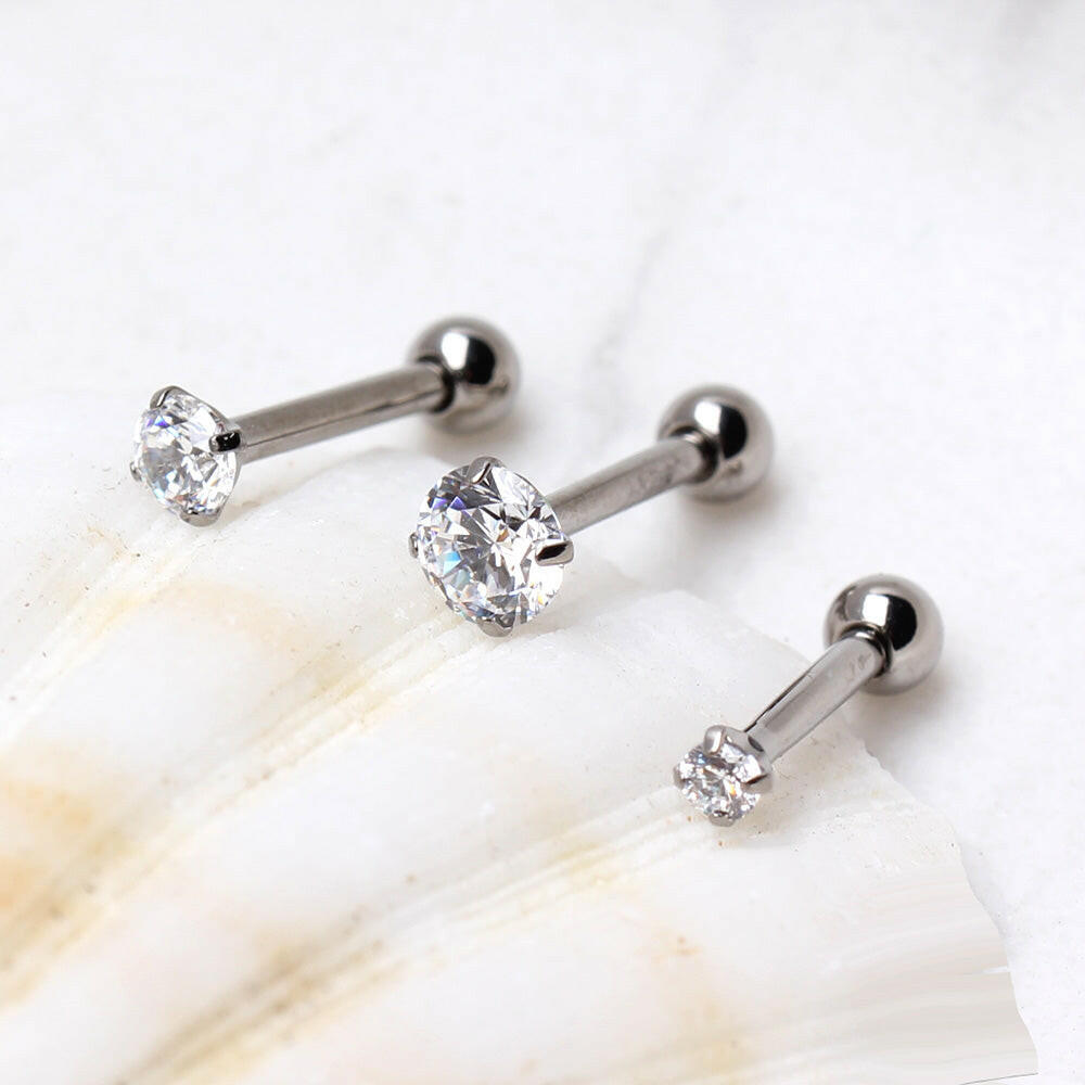 Titanium Prong Set CZ Triple Helix / Cartilage Earring - Impulse Piercings