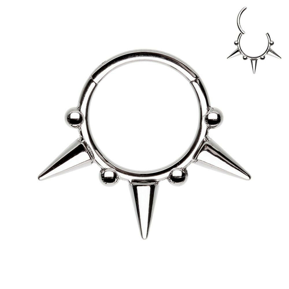 Tribal Ball Spiked Steel Seamless Hinged Clicker Ring.