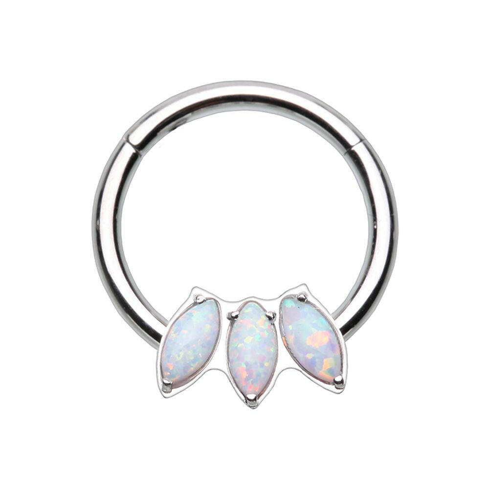 Triple Opal Marquis Steel Seamless Hinged Clicker Ring.