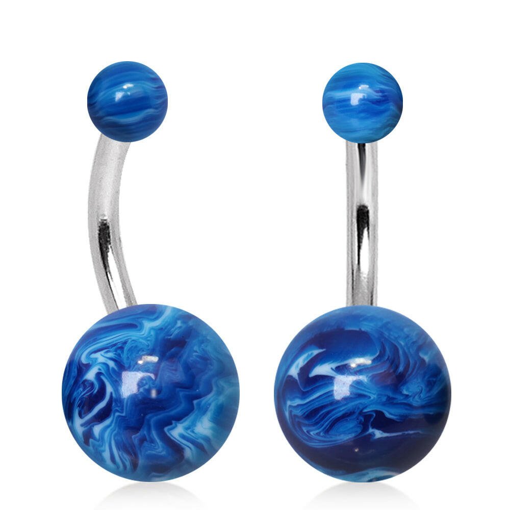 UV Acrylic Blue Marble Navel Ring - Impulse Piercings