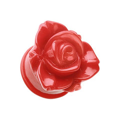 Wild Rose Flower Blossom Single Flared Ear Gauge Plug.