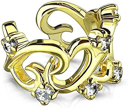 Brass Filigree Linked Hearts with CZ Accents Non-Piercing Ear Cuff - Impulse Piercings