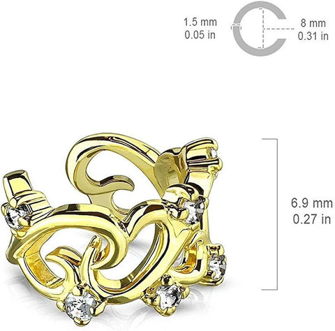Brass Filigree Linked Hearts with CZ Accents Non-Piercing Ear Cuff - Impulse Piercings