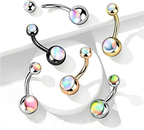 Surgical Steel Double Iridescent Stone Belly Navel Ring.