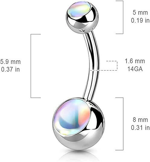 Surgical Steel Double Iridescent Stone Belly Navel Ring.