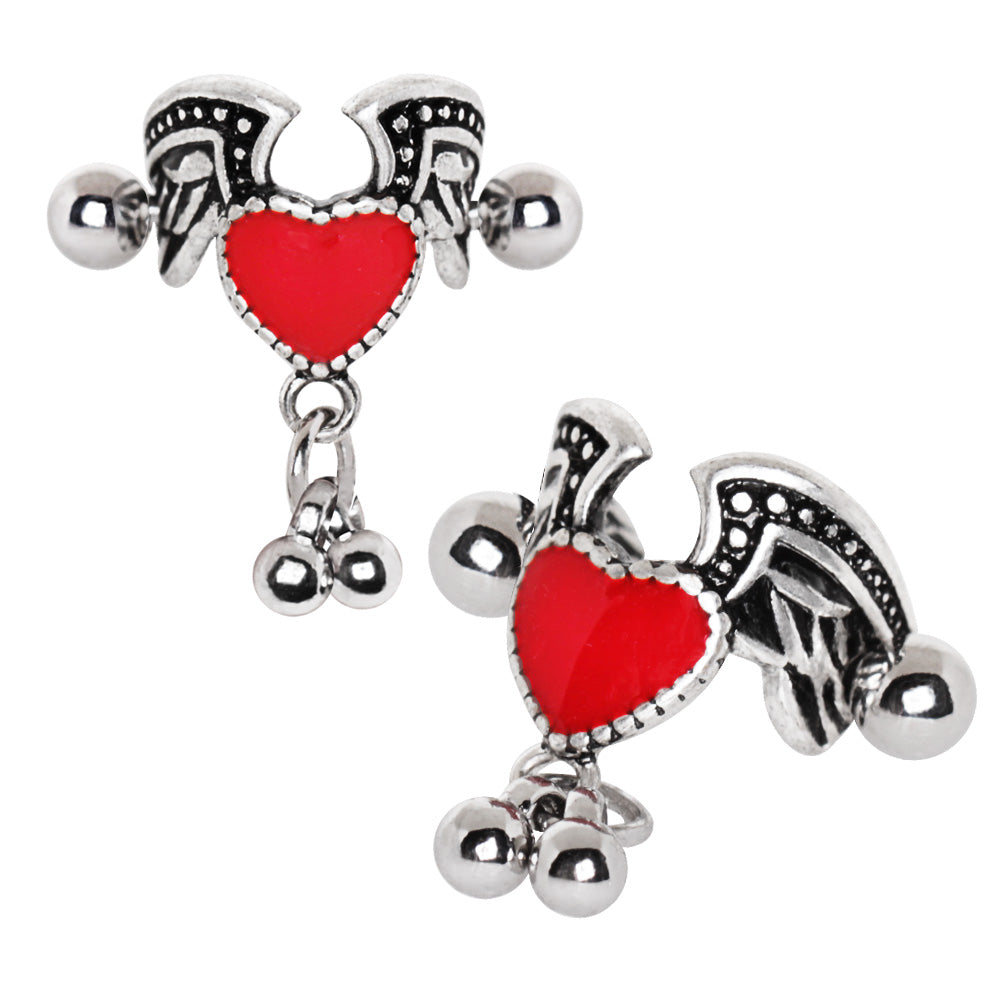 Stainless Steel Antique Winged Heart Cartilage Cuff Earring.