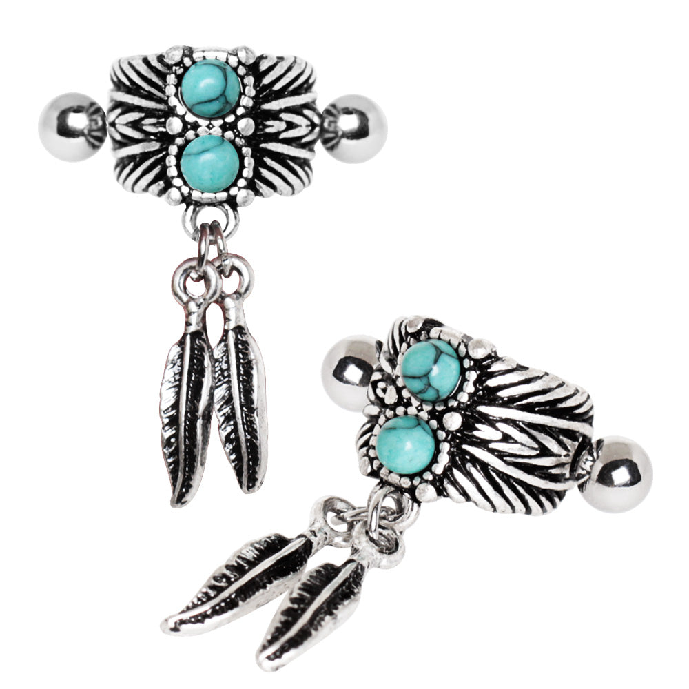 Stainless Steel Turquoise & Feather Cartilage Cuff Earring.