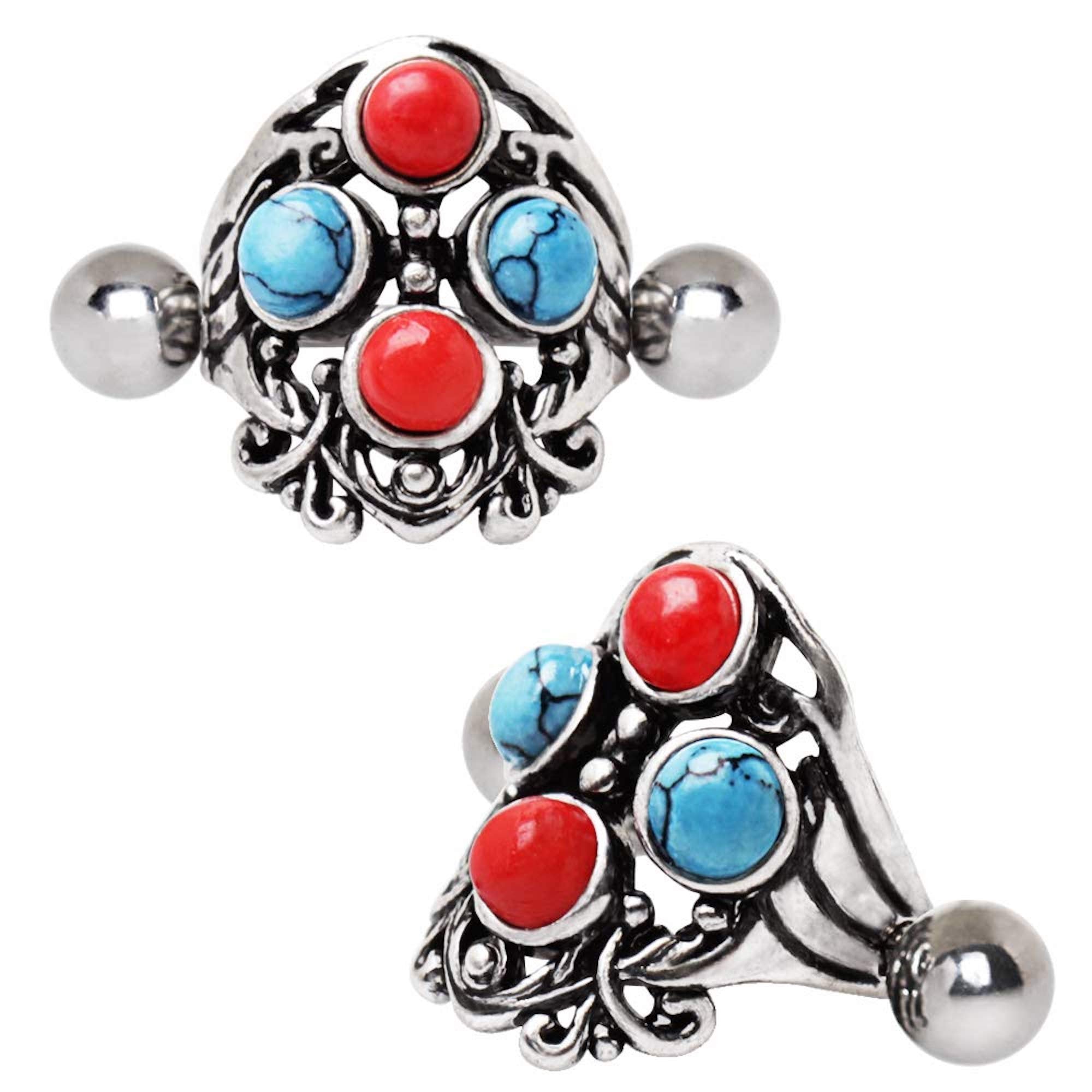 Stainless Steel Turquoise & Coral Cartilage Cuff Earring.