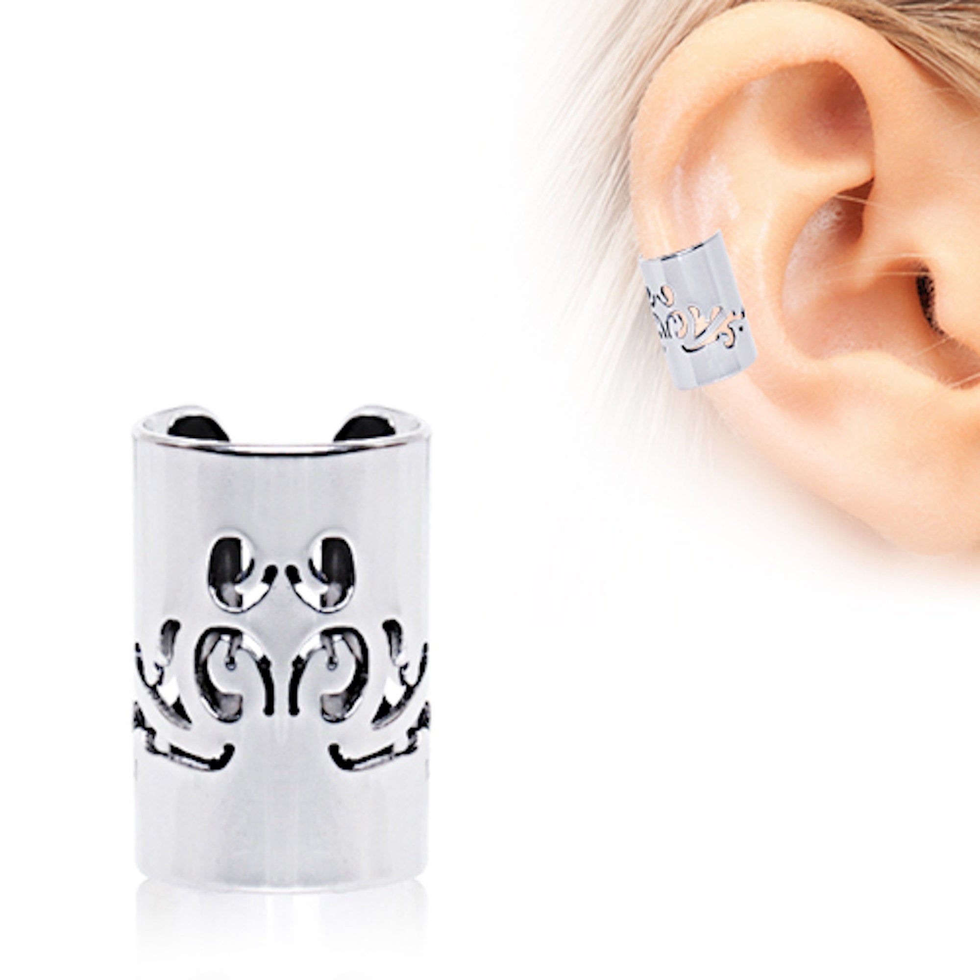 Stainless Steel Baroque Patterned Cartilage Ear Cuff.