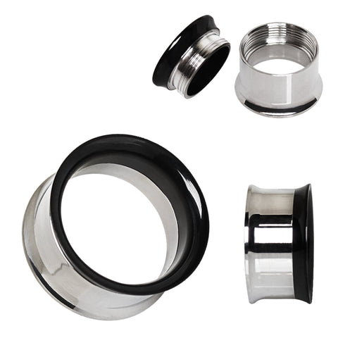 2-in-1 Black PVD  Stainless Steel Screw Tunnel Plug.
