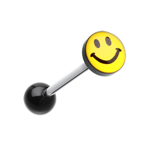 Smiley Face Logo Acrylic Barbell Tongue Ring.